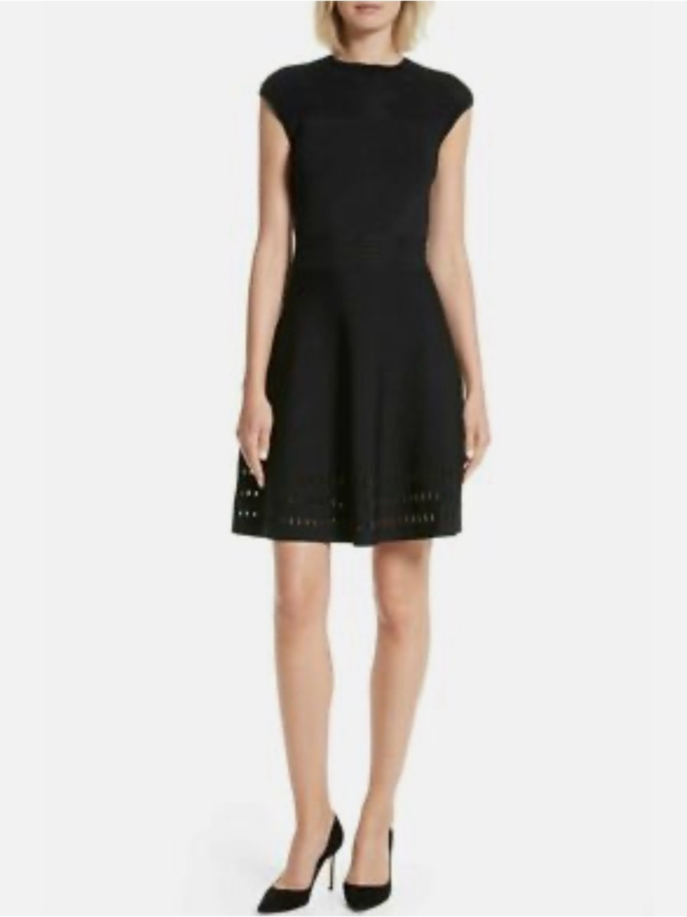 Ted Baker Black Cap-Sleeve Fit-and-Flare Midi Dress